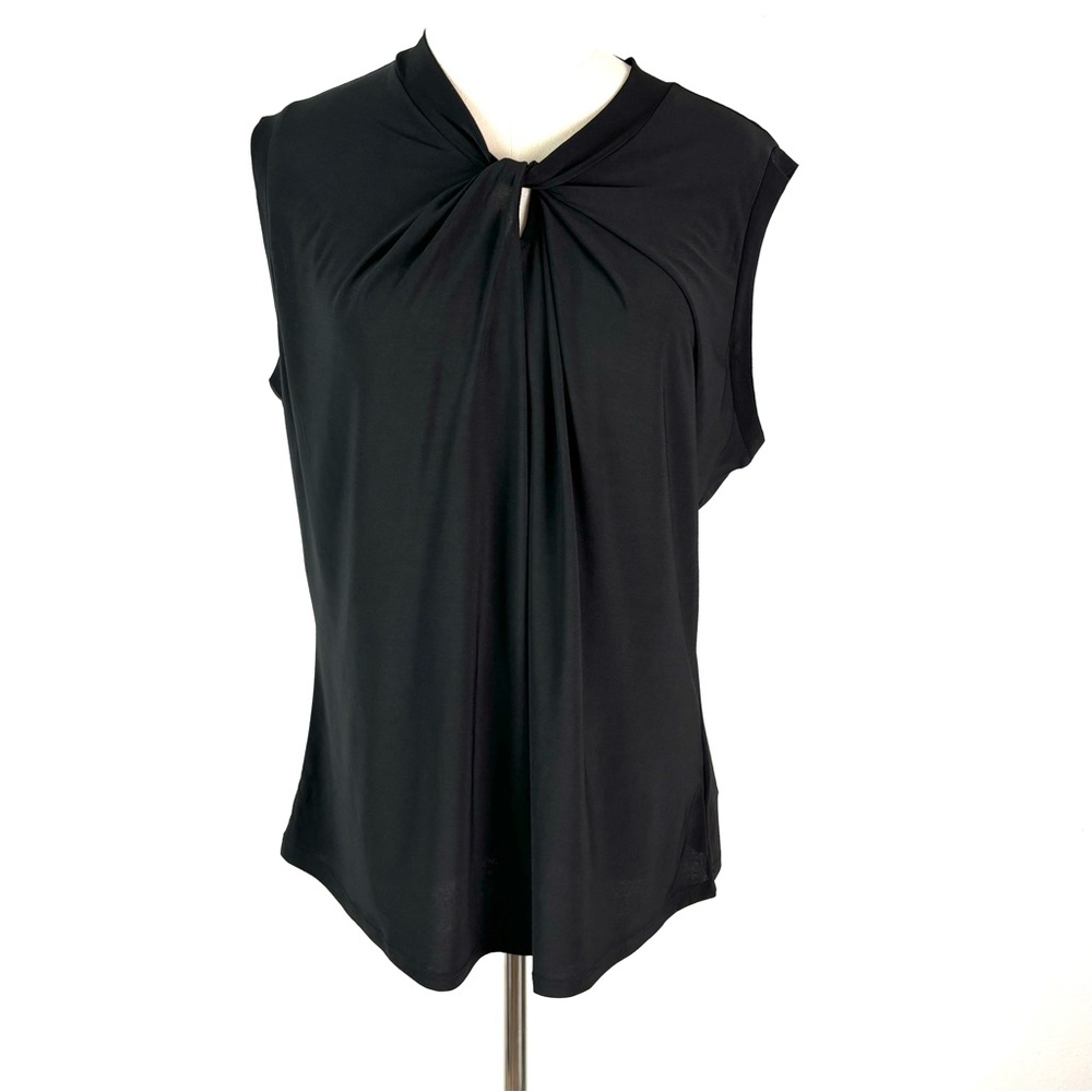 Emi & Joe black twist knot keyhole blouse